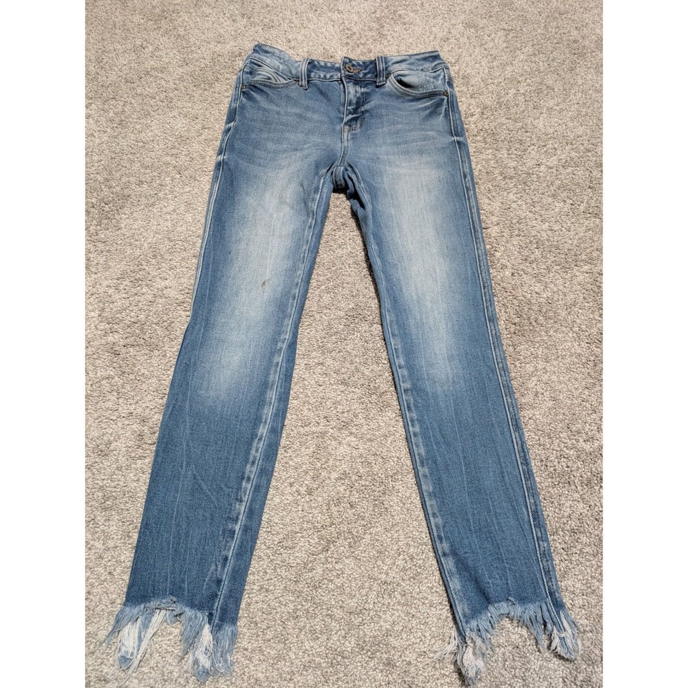 KanCan Jeans Women 26 Blue Skinny Frayed Step Hem Mid Rise Stretch Denim Casual